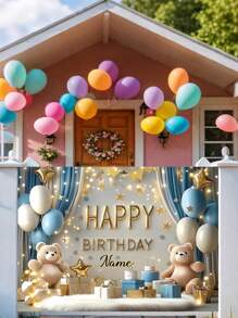 1 Pc Customizable Name Birthday Party Banner, Polyester Cute Bear Blue Curtains Gift Pattern Photography Background, Personalized Name Birthday Banner For Home Wall Cake Tabletop Decorating Supplies, 3 Sizes Available,Multi-Functional,Ornamental,Letter,Stylish,Modern,Colorful,Cute,Adorable,Casual,Custom,Personalised,Unique,Customized,Ideal Gifts For Him,Ideal Gifts For Her