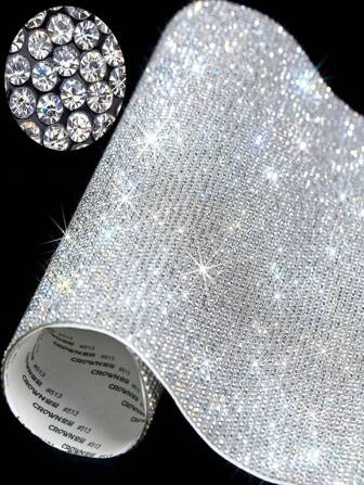 1pc Bling Bling Rhinestone Sheet Rhinestones Sticker DIY Car Furniture, Water Cup, Photo Frame Decoration Sticker, Self Adhesive Glitter Crystal Gem Stickers For Car Decoration, 4.5 X9.37 /8.96x9.37 Inch (White)