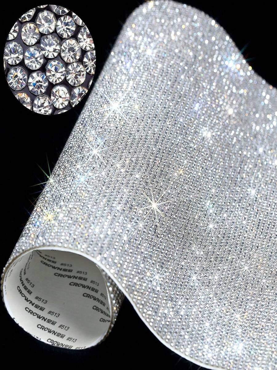 1pc Shiny Crystal Rhinestone Sticker, DIY Decor For Car, Furniture, Cup, Photo Frame, Self-Adhesive Glitter Jewel Sticker, 4.5 X 9.37 Inch/8.96 X 9.37 Inch (White) - White - View 1