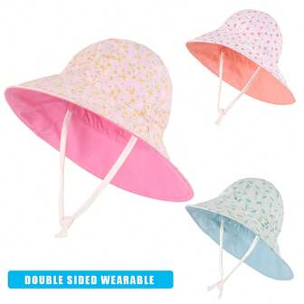 Pălărie de protecție solară pentru copii, fete mici, cu boruri largi, pălărie de vară, în aer liber, pălărie cu două fețe, purtabilă pentru copii