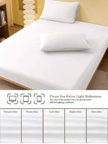 2/3pcS Solid Color White Fitted Sheet Set (1Pc Fitted Sheet+2pcs Pillowcases), Mattress Protector, Mattress Cover For Bed, Bed Sheet Set, Soft And Breathable, For All Size Bed -Twin, Full, King, Queen Size Sheet Deep Pocket Up To 11.8 Inch Home Textile - White - View 8
