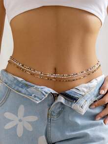 3pcs/Set Beaded Waist Chain Sexy Belly Button Waist Jewelry, Elastic Stretchy Waist Accessories With Random Mixed Colors - Multicolor - View 8