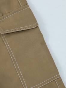 1 件青少年男孩休闲复古牛仔效果口袋工装裤，适合春、夏、秋、冬