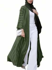 Solid Color Front Open Smock, Elegant Long Sleeve Long Flowing Coat, Women's Clothing