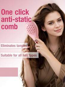 1/2pcs Retractable Self-Cleaning Anti-Static Comb, One-Button Comb, Scalp Massage Brush Suitable For All Hair Types, Easy To Detach And Clean (Pink And Beige (Button)), Note: The Product Material Is Sturdy