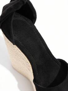 Retro Style Platform Woven Wedge Sandals, Waterproof Thick Bottom Criss-Cross Strap Slingback Flat Sandals, Straw Rope Decor, Casual Comfortable High Heel Shoes For Women, Suitable For Spring/Summer Vacation/Clubbing - Black - View 10