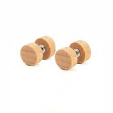 3 Pairs Men's Wooden Imitation Gauge Dumbbell Stud Earrings 6-12mm - Multicolor - View 15