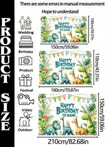 1 Pc Customizable Name Personalized Birthday Party Background Fabric, Dinosaur Cartoon Theme Banner, Suitable For Delicate Personalized Wall Decoration, Home Decoration, Customizable DIY Pattern Party Hanging Wall, No Electricity Required Three Sizes,Customized Kids Party Supplies,Easy Comfort - Multicolor - View 4