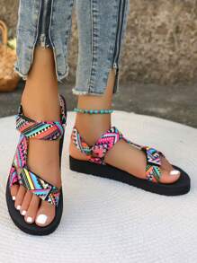 2025 Women's Wide Fit Colorful Print Strap Lightweight Foam Bottom Sandals, Suitable For Home, Leisure And Daily Wear, Summer