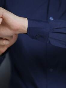 Plain Dress Shirt With Elastane, Does Not Wrinkle Easily Size XS-XXL - Navy Blue - View 5