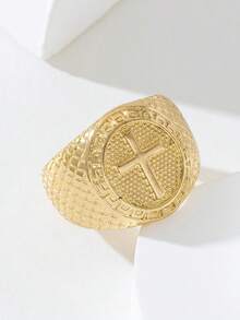 1枚时尚金属纹理合金十字戒指（男士款） - 金黃色 - 查看 2