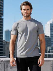 2pcs Classic Grey & Black Short Sleeve T-Shirts, Summer Quick Dry Breathable Soft Comfortable Fabric, Suitable For Casual & Sports Occasions
