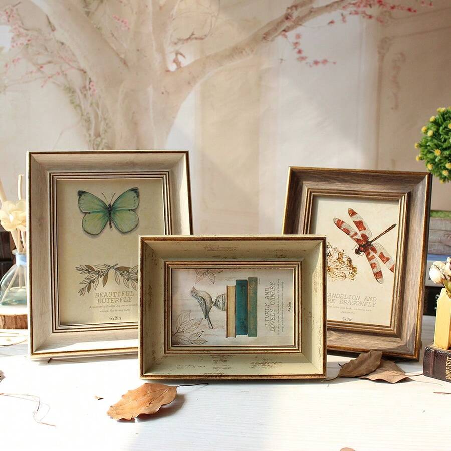 1 件复古相框小号 4x6、5x7、6x8 乡村风格相框，水平和垂直，壁挂或桌面展示，非常适合家庭和办公室装饰、家居装饰、肖像相框、结婚周年纪念复古海报框、圣诞节复古别致礼物 - 彩色 - 查看 1