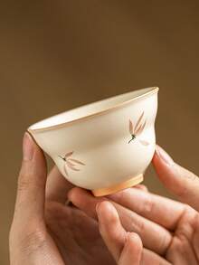 1pc/2pcs/4pcs 米色釉兰花与繁荣杯 陶瓷小茶杯 家用茶杯 单个陶瓷功夫茶具大师茶杯 下午茶冲泡杯 节日礼品杯 送给家人和朋友