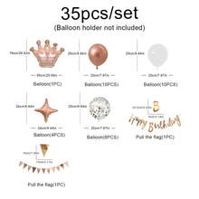 1 套生日快乐派对旗帜、横幅、字母彩旗、皇冠气球、金色/银色/玫瑰金背景装饰，35 件/套 - 彩色 - 查看 3