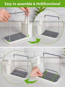 1pc Handmade And Dishwashing Soap Dispenser Set With Tray, Double Soap Dispenser With Sponge Rack And Dishoth Rack 5 In 1 Storage Rack, Suitable For Kitchen Sink Countertop Storage Rack - Practical Kitchen Gadgets