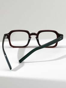 1 Pair Men's Square Studded Retro Street Style Flat Top Fashion Glasses, Versatile Daily Wear Accessory - Clear - View 8