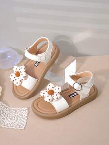 女童休闲凉鞋，适合幼儿、小童和大童的新款夏季时尚平底鞋，钩环沙滩鞋 - 米色 - 查看 6