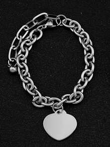1 pieza Pulsera de cadena de acero inoxidable con forma de corazón