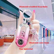 Porte-clés de voiture Fiat 500, pendentif charmant en forme d'ours rose dégradé pailleté pour femme/homme, porte-clés cristal perlé exquis, pendentif pour sac à dos, accessoires mignons, étui de protection en TPU. Convient aux véhicules Fiat 500/Panda/Stilo/Brava/Bravo/Doblo/Iveco. Cadeau idéal pour les amoureux