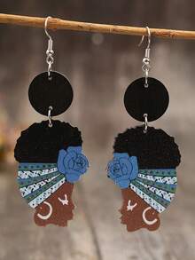 1 Pair African Goddess Map Wooden Earrings - Shape - View 11