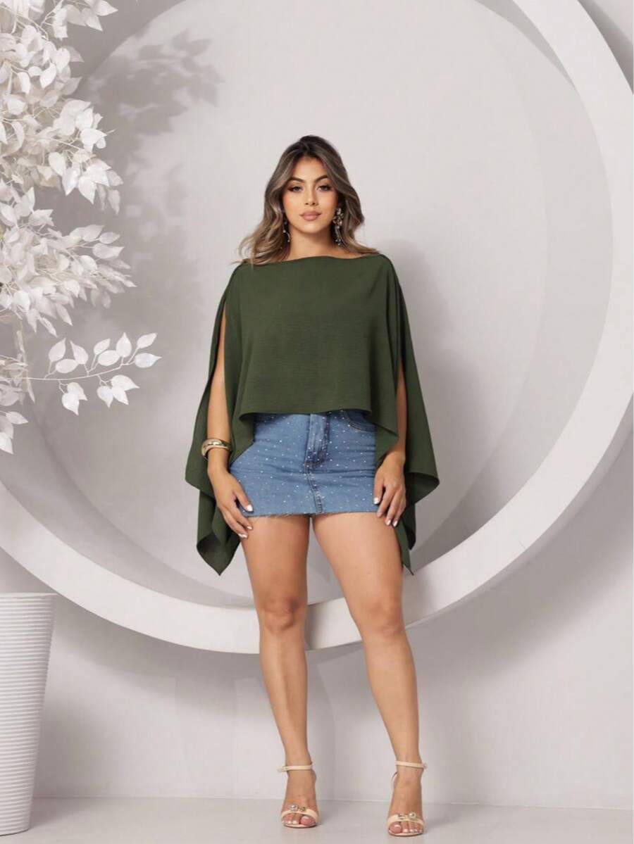 MULTIFORM CAPE BLOUSE WITH LARGE BANDAGE TOP 2025 WOMEN'S FASHIONSensualCasualCutePartyelegant2 In 1Not To Be WornNightWeddingHomeGardenPhotoshootStreettea Party - 軍綠色 - 查看 1