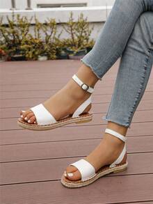 女士编织凉鞋，罗马拖鞋，波西米亚风拖鞋，草绳度假鞋，学院风女鞋，夏季海滩休闲鞋 - 白色 - 查看 7