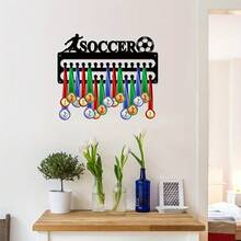 1Pc Customizable Medal Hanger Display Soccer Medal Display Holder - Waterproof Metal Wall Mount For Football, Running & Sports Players, Runner, Hanger, Contemporary Style, Rectangular Shape - Black - View 5