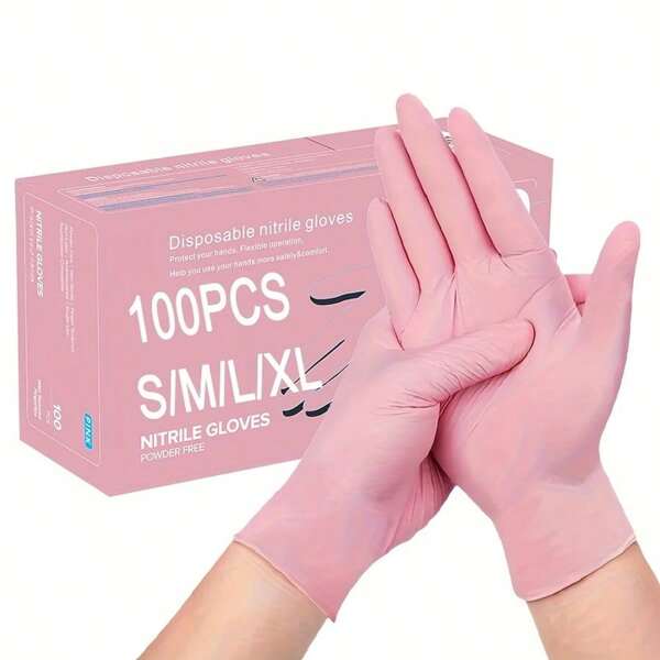 100 pezzi di guanti usa e getta in nitrile rosa senza polvere, ad alta elasticità e spessore, con motivo ricamato per parrucchieri, assicurazione auto, riparazione, guanti impermeabili adatti per cucina, pulizia, tatuaggio, tintura capelli, animali domestici, salone di bellezza, forniture per la pulizia, elettrodomestici (senza scatola)