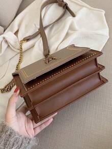 Retro Niche Design Fashion Bee Decoration Shoulder Bag, Square Bag Adjustable Metal Chain Decoration Crossbody Bag, Solid Color PU Simple Ladies Bag, Suitable For Travel, Shopping, And Holiday Gifts For Mothers - 彩色 - 查看 11