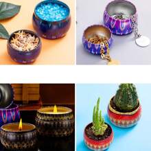 42 Peças/6 Conjuntos Kit de Fabricação de Velas com Potes Estampados, Tampas, Pavios, Adesivos e Suportes - Perfeito para Artesanato DIY, Presentes de Natal e Armazenamento, Suprimentos para Fabricação de Velas