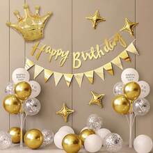 1 套生日快乐派对旗帜、横幅、字母彩旗、皇冠气球、金色/银色/玫瑰金背景装饰，35 件/套 - 彩色 - 查看 4