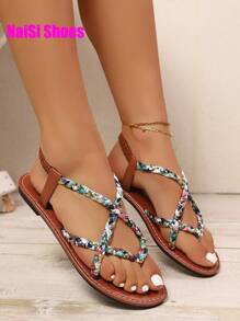 Women's New Woven Black, Brown, White Flat Sandals Slippers, Flip Flops, Solid Color Open Toe Non-Slip Slides, Outdoor & Indoor Wear, Casual Daily Wear Flat Sandals, Beach Bohemian Criss-Cross Strap Flat Sandals, Woven Strap Flat Sandals Combination, Comfortable Light Weight Hollow Open Toe Sandals Slippers, High-Top Roman Shoes, Gold Sandals, Black Sandals, Beach Shoes