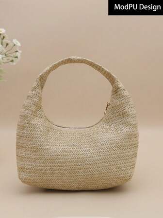 New Fashion Casual Straw Woven Handbag, Suitable For Parties, Outings, Shopping And Daily Use, Can Hold Coins, Phones, Also As Work/College Bag For White-Collar, Students, Ladies Elegant Purse