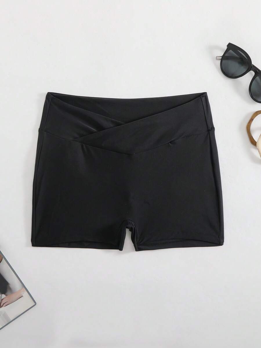1pc Women Bikini Bottom, Ruched Sexy Butt Lifting High Waist Swimming Shorts, European-American Minimalist Style High Waisted Slimming Yoga Pants