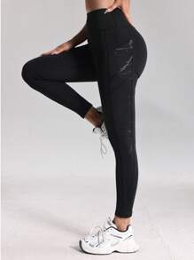 Hot Gold High Waisted Hip Lifting Casual Sports Yoga Pants With Pockets, Slim And Comfortable, Suitable For Running Yoga Fitness