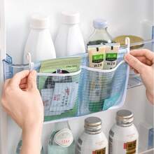 1pc Fridge Storage Mesh Hanging Basket, Multipurpose Kitchen Organizer Bag With Double Compartment - Multicolor - View 6