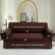 1pc Solid Brown Jacquard Thick Stretch Flounce Style Sofa Slipcover, Soft Fabric Suitable For Living Room, Bedroom, Study - Water Ripple-coffee Skirt - View 13
