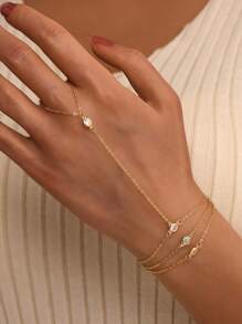 1 pieza Anillo - pulsera de plata de ley 925 chapada en oro con piedra CZ de 3 capas, adecuado para uso diario y para fiestas de mujeres