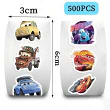 Disney 500 piezas/rollo Pegatinas de dibujos animados encantadores de Coches de Disney, pegatinas de etiqueta para niños, etiquetas de juguete Kawaii, suministros para decoración DIY, regalo divertido para niños