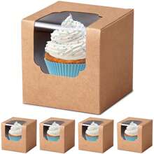 20 Pcs, Single White Cupcakes Containers Gift Boxes With Window Inserts Handle For Wedding Candy Boxes
