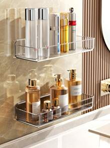 1pc Bathroom Organizer Storage Rack, Adhesive Mounted Without Drilling, Suitable For Large Families, Home Daily Essentials Back To School