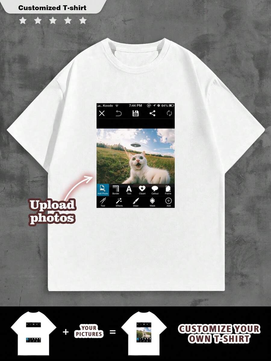 Customized Photo T-Shirt For Men, Customize Your Text And Photo, Gift For Boyfriend, Husband - White - View 1