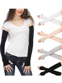 1 Pair Cooling Arm Sleeves, Breathable Elastic Quick-Dry Arm Sleeves For Sports And Daily Use, Made Of Ice Fiber, Elastic Fit, Summer Activities Cycling Sun Protection Accessory, Solid Color Casual Polyester - Multicolor - View 1