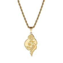 RINTOLER 1pc Vintage Stainless Steel Rose Skull Pendant Necklace, Fashionable For Men's Daily Outfit, Travel Or Gift - Gold - View 11