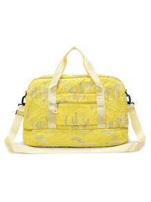 Bolsa feminina elegante e fofa com compartimento separado para sapatos, bolsa leve com várias camadas, bolsa de viagem com iluminação 3D rosa de grande capacidade, alça removível, separação para seco e molhado, adequada para academia, atividades ao ar livre, estudantes, maternidade, presente para melhor amiga, bolsa de viagem personalizada, bolsa de viagem masculina para viagens curtas, acessórios escolares, material escolar