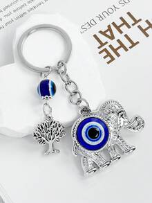 1pc Blue Evil Eye Keychain, Personalized Keyring With Lucky Tree & Eye Design Christmas Gift Bag Charms Car Teacher Friend Sister Gift Ideas - Multicolor - View 5