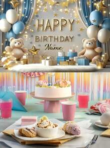 1 Pc Customizable Name Birthday Party Banner, Polyester Cute Bear Blue Curtains Gift Pattern Photography Background, Personalized Name Birthday Banner For Home Wall Cake Tabletop Decorating Supplies, 3 Sizes Available,Multi-Functional,Ornamental,Letter,Stylish,Modern,Colorful,Cute,Adorable,Casual,Custom,Personalised,Unique,Customized,Ideal Gifts For Him,Ideal Gifts For Her