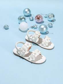 1 Pair Girls' Cute Floral & Pearl Decorated Sandals, Suitable For Daily Wear In Summer - White - View 3