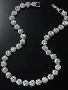 Set de 2 piezas: Collar de eslabón cubano con diamante redondo estilo streetwear clásico + Pulsera, excelente para el Día de la Madre, San Valentín, regalo de Año Nuevo